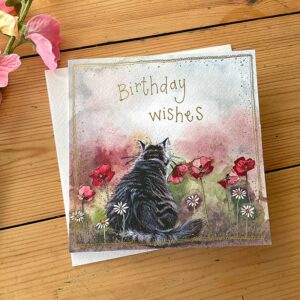Birthday Wishes Cat and Poppies Card