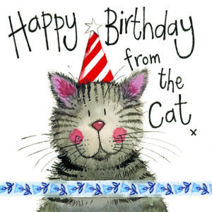 little Stripy Hat Cat Birthday Card